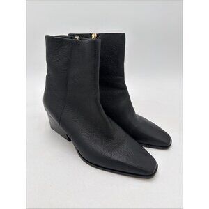 Marion Parke Black Side Zip Boots Booties Ankle 37.5 US 7 Pebbled Leather Heel